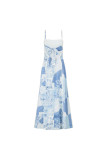 Fashion Linen Print Sexy Backless Bow Tie Dress