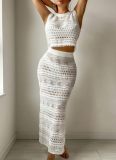 Solid Color Knitted Beach Bikini Swimsuit Cover Up Sun Protection Set