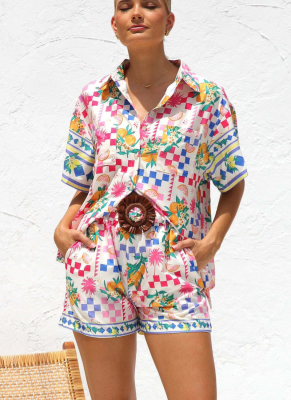 2025 New Printed Casual Shirt Shorts Set