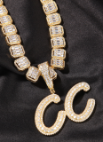 Full Diamond Floral Letter Pendant Personality Street Jewelry Necklace