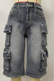 Loose Casual Work-Style Denim Shorts With Large Pockets