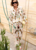 Fashion Personalized Printed Macaroon Linen Long Sleeve Shirt Suit