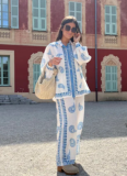 Fashion Personalized Printed Macaroon Linen Long Sleeve Shirt Suit