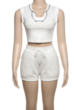 New Style Personalized Solid Color U-Neck Sleeveless Navel-Baring Vest Drawstring Shorts Two-Piece Set