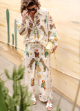 Fashion Personalized Printed Macaroon Linen Long Sleeve Shirt Suit