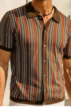 High-End Short-Sleeved Knitted Sweater New Summer Striped Jacquard Business Polo Shirt