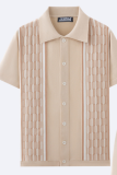 Men's Cool Silk Jacquard Knitted Shirt Solid Color Shorts Two-piece Set