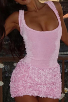 Pink U-Neck Low-Cut Sling High Waist Slim Hip Dress