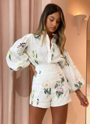 Fashion Shirt Linen Print Casual Temperament Suit