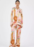 Fashion Personalized Printed Macaroon Linen Long Sleeve Shirt Suit