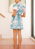 Casual Fashion Puff Sleeve Linen Short Skirt Suit