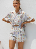 2025 New Printed Casual Shirt Shorts Set