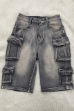 Loose Casual Work-Style Denim Shorts With Large Pockets