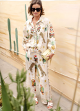 Fashion Personalized Printed Macaroon Linen Long Sleeve Shirt Suit