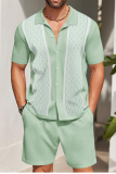 Men's Cool Silk Jacquard Knitted Shirt Solid Color Shorts Two-piece Set