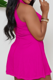 Fashion Solid Color V-Neck Plus Size Dress