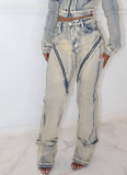 2025 Sexy High Elastic Washed Zipper Jeans
