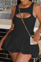 Summer Women'S Round Neck Hollow Sleeveless Solid Color Slim All-Match Dress