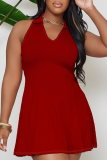 Fashion Solid Color V-Neck Plus Size Dress