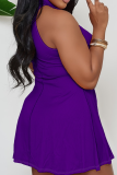Fashion Solid Color V-Neck Plus Size Dress