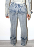 2025 Sexy High Elastic Washed Zipper Jeans