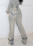 2025 Sexy High Elastic Washed Zipper Jeans