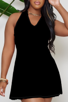 Fashion Solid Color V-Neck Plus Size Dress