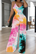 Sexy Tie-Dyed Backless V-Neck Casual Jumpsuit Yoga Pants