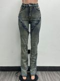 2025 Sexy High Elastic Washed Zipper Jeans