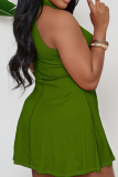 Fashion Solid Color V-Neck Plus Size Dress