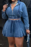 New Women'S Casual Hooded Top Washed Denim Skirt Two-Piece Set