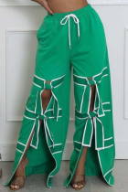 Fashion Solid Color Stitching Lace-Up Casual Straight Pants