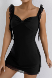 Black V-Neck Suspender Dress Sexy And Fashionable Lace Backless Dress