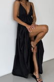 Black Sexy Long Backless Suspender Dress Holiday Style Dress