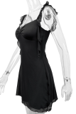 Black V-Neck Suspender Dress Sexy And Fashionable Lace Backless Dress
