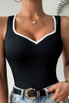 Black 2025 Summer Trend Women'S Ribbed T-Shirt Sexy V-Neck Top