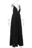 Black Sexy Long Backless Suspender Dress Holiday Style Dress