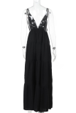 Black Sexy Long Backless Suspender Dress Holiday Style Dress
