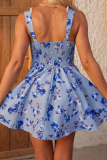 Blue Spring New Sexy Floral V-Neck Hot Girl Suspender Dress