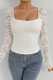 White Sexy Women'S New Style U-Neck Lace T-Shirt Slim Long-Sleeved Top
