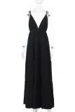 Black Sexy Long Backless Suspender Dress Holiday Style Dress