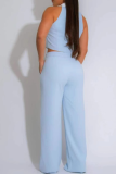 Fashionable Patchwork Contrast Color Tops And Casual Loose Straight Pants Two-Piece Suit