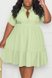 Solid Color Lapel Single Breasted Plus Size Women's Fashion Casual Short Sleeve Shirt Dress