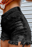 Finger Bite Print Fashionable Ripped Denim Shorts