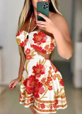 2025 Summer Printed Sexy Off-shoulder Halter Neck Hollow Dress