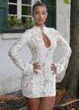 Fashionable and Sexy Lace Hollow Hip-wrapped Trumpet Sleeve Dress