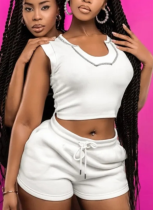 2025 Personalized Solid Color U-Neck Sleeveless Navel-Exposed Pants Set