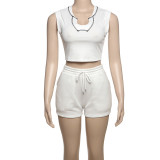 2025 Personalized Solid Color U-Neck Sleeveless Navel-Exposed Pants Set