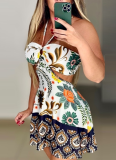 2025 Summer Printed Sexy Off-shoulder Halter Neck Hollow Dress