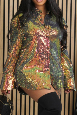 Casual Sequin Lapel Cardigan Shirt